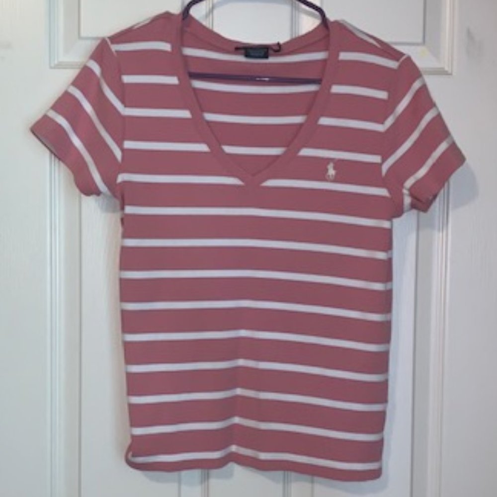 Pink & White Striped Polo Shirt
